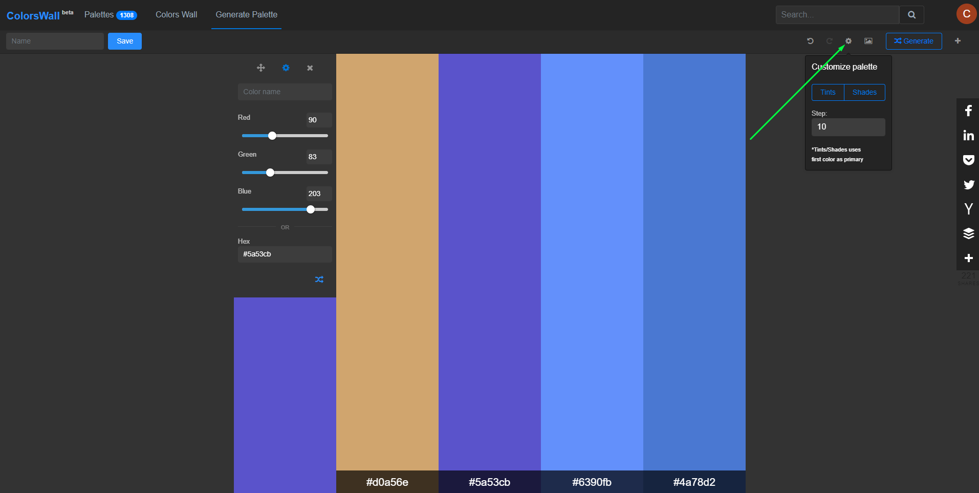 Customize palette