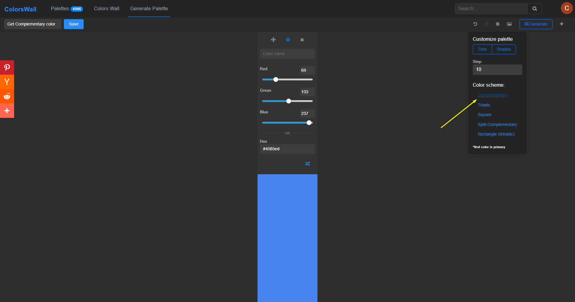 Customize palette