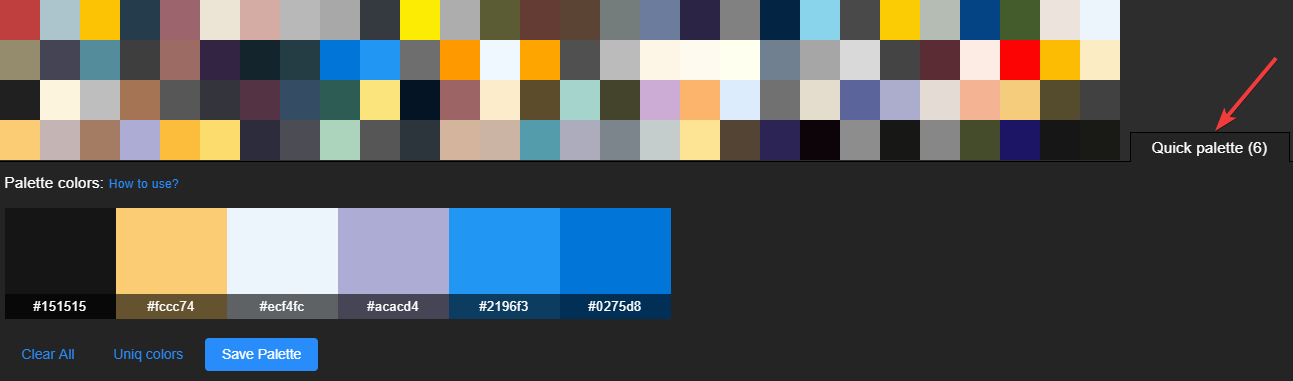 Schaltfläche zum Umschalten der Schnellpalette