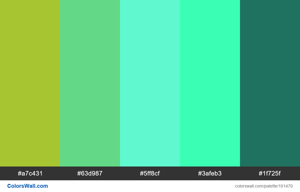 194D33 colors palette #a7c431, #63d987, #5ff8cf - ColorsWall