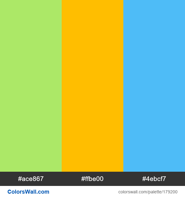 3 Color colors palette #ace867, #ffbe00, #4ebcf7 | ColorsWall