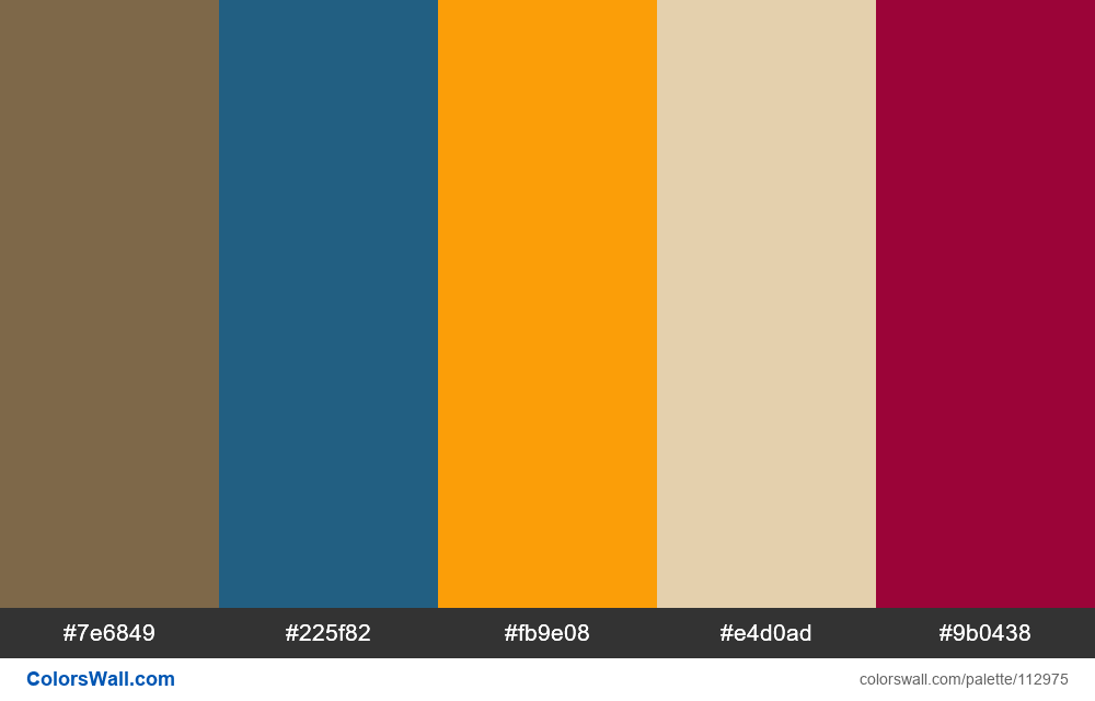 4 colors palette #7e6849, #225f82, #fb9e08 | ColorsWall