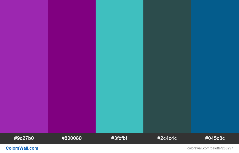 6 colors palette #9c27b0, #800080, #3fbfbf - ColorsWall