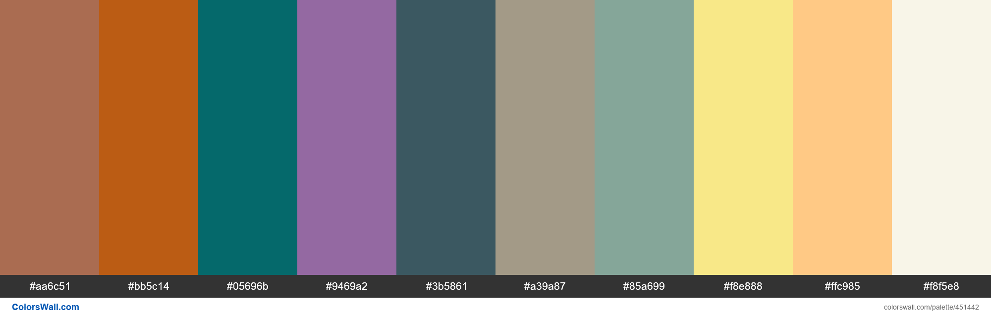 Airbrushed Copper, Hawaiian Sunset, Aqua Obscura, Figue, Autumn Night, Napa, Beckett, No$GMB Yellow palette - #451442