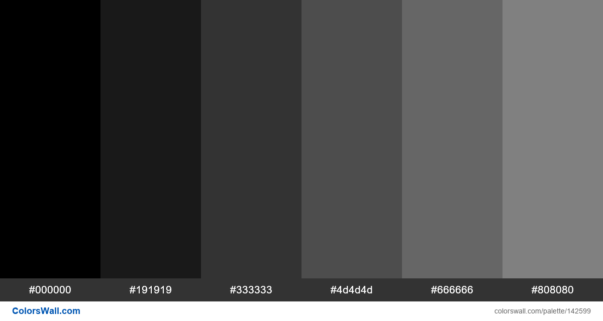 Black colors palette #000000, #191919, #333333 | ColorsWall