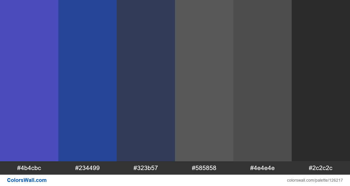 Blue grey colors palette #4b4cbc, #234499, #323b57 - ColorsWall