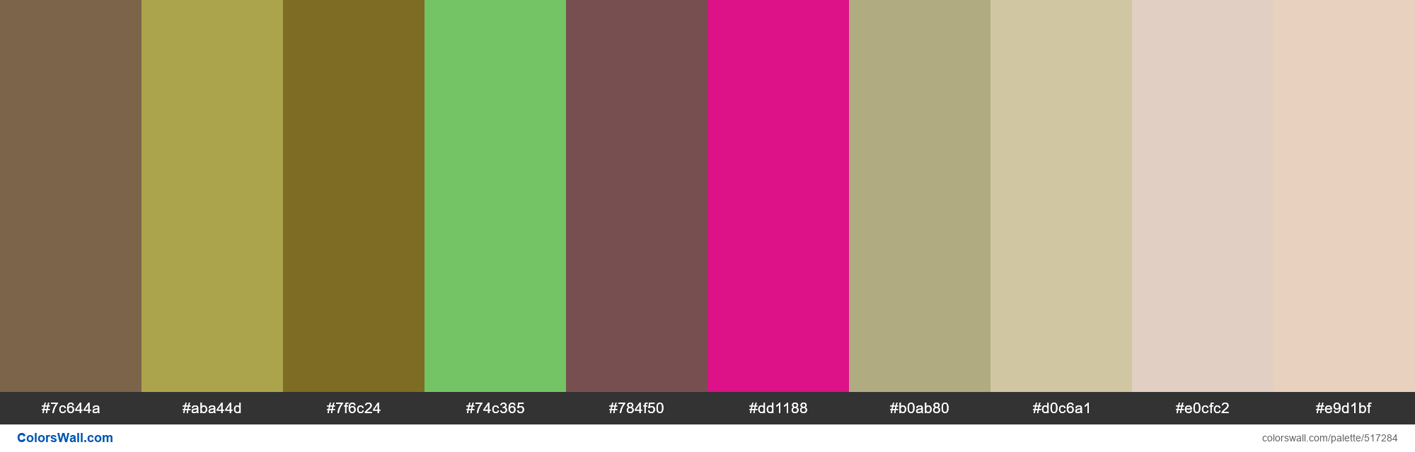 Bonnie's Bench, Lentil Sprout, Tarnished Brass, Mantis, Autumn Hills, Benevolent Pink, Water Reed, Sand Trail palette - #517284