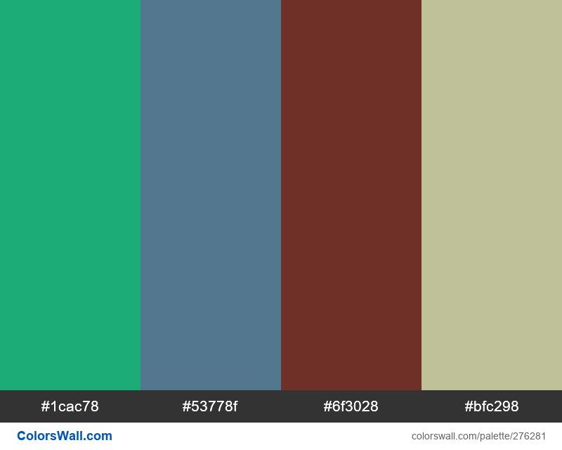 Bright Camouflage, Melancholic Sea, Cypress Bark Red, Green Mist palette - #276281