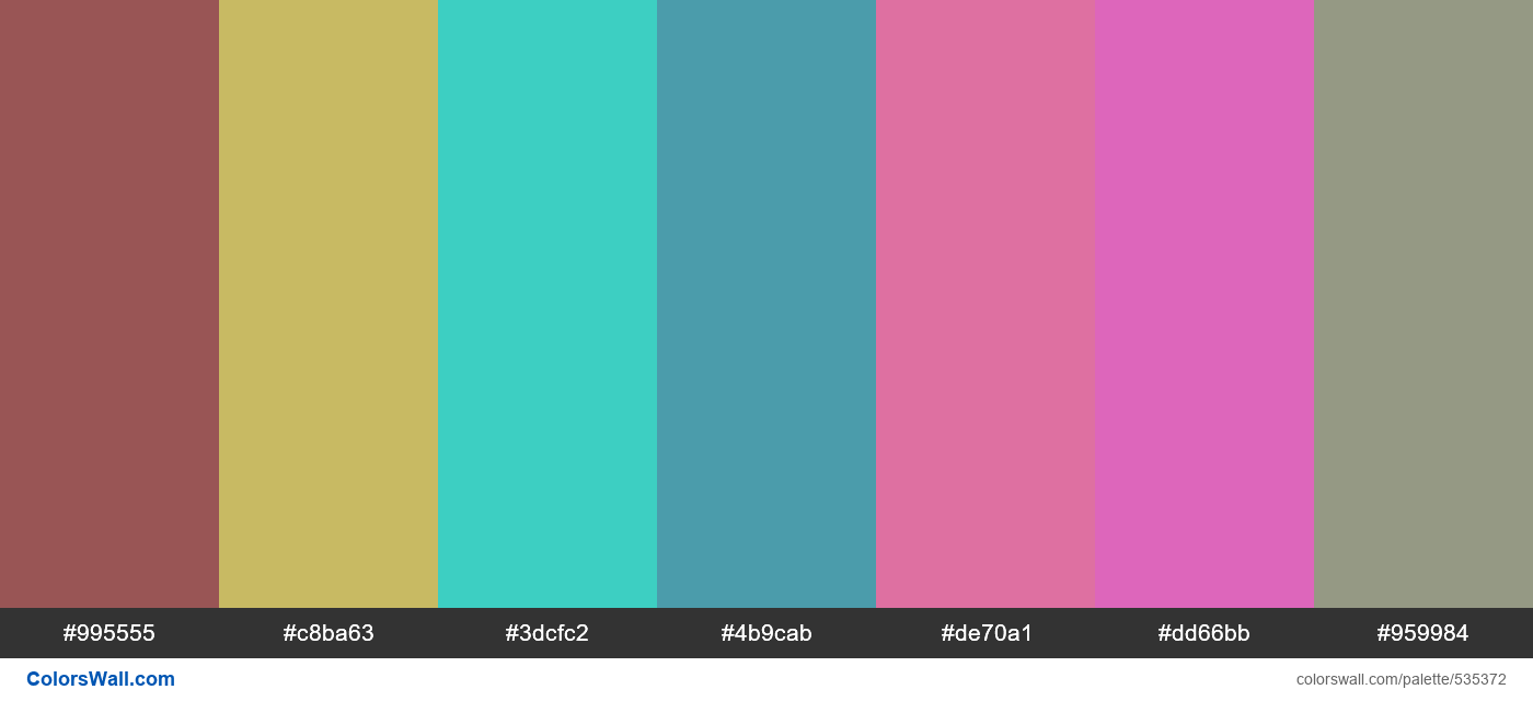 Brown Cerberus, Baby Frog, Bianchi Green, Summer Turquoise Blue, Chinese Pink palette - #535372