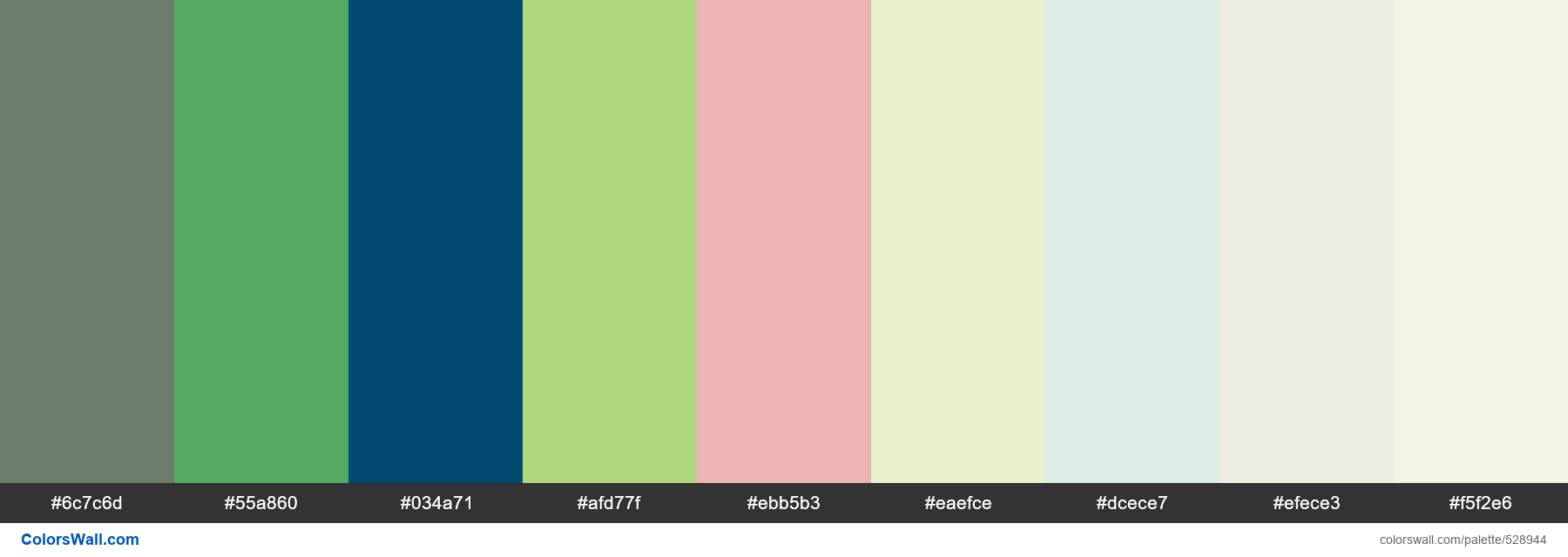 Brussels, Exploration Green, Broadwater Blue, Wasabi, Naked Rose, Cool Yellow, Waterscape palette - #528944
