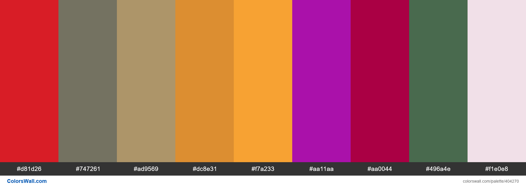 Cherry Shine, Organic, There's No Place Like Home, Soft Pumpkin, Lightning Yellow, Magentle, Pickled Beets palette - #404270