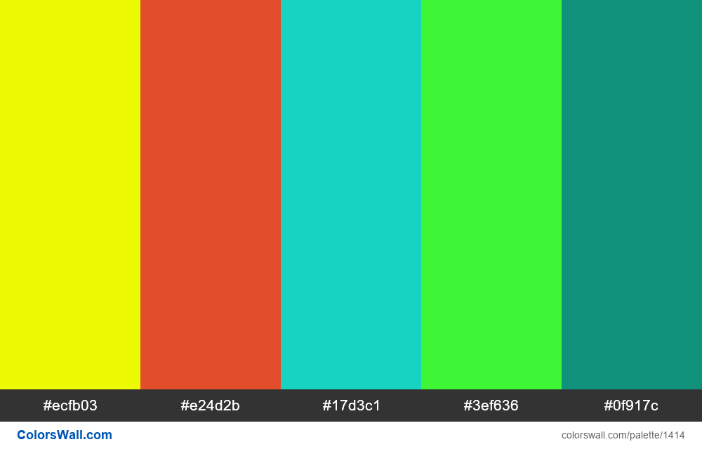#colorswall random #755 #ecfb03, #e24d2b, #17d3c1 - ColorsWall