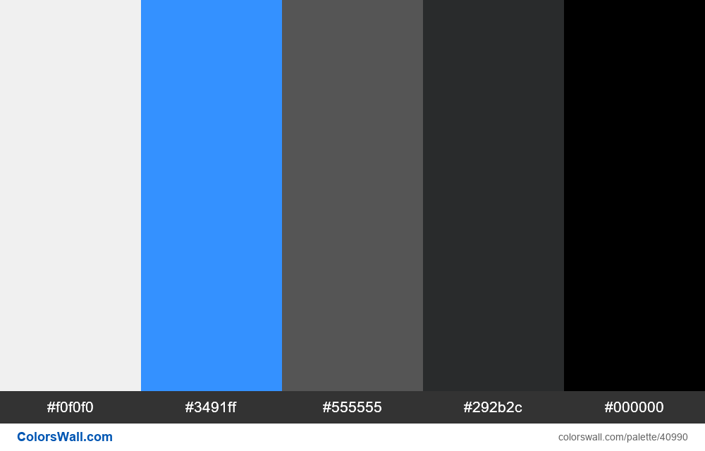 Dark UI colors palette #f0f0f0, #3491ff, #555555 - ColorsWall
