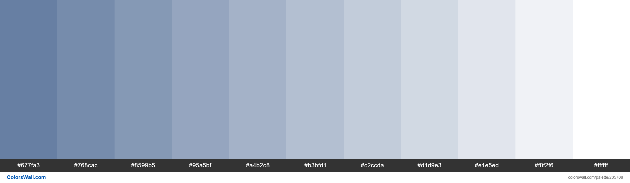 Dull Blue colors palette #677fa3, #768cac, #8599b5 - ColorsWall