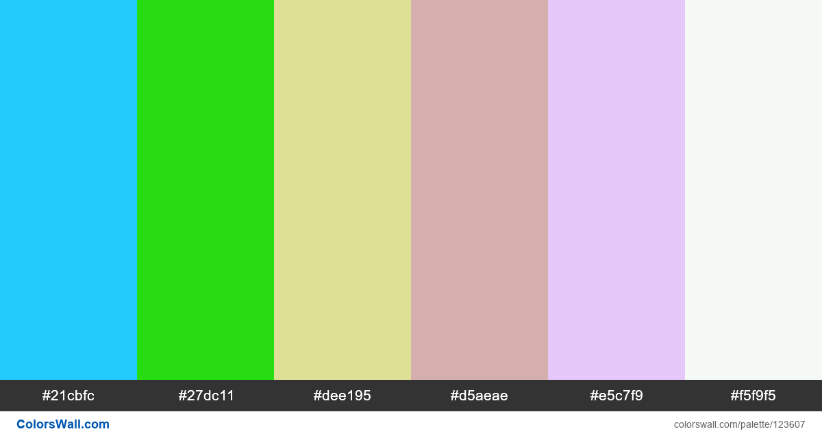 Easter colors palette 21cbfc, 27dc11, dee195 ColorsWall