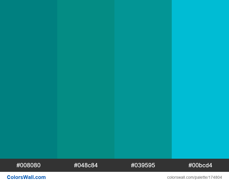 From wall colors palette #008080, #048c84, #039595 - ColorsWall