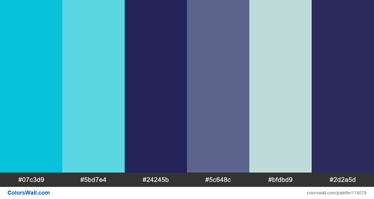 Gjf colors palette #07c3d9, #5bd7e4, #24245b - ColorsWall