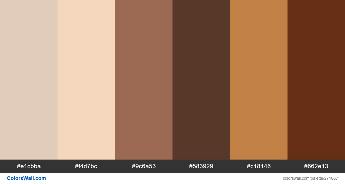 Goblincore palette #e1cbba, #f4d7bc, #9c6a53 - ColorsWall