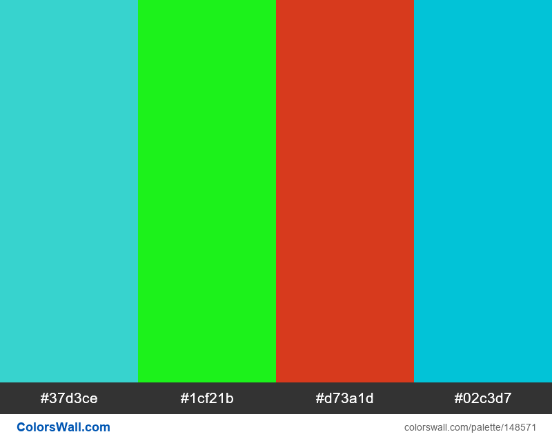 gytfgh colors palette #37d3ce, #1cf21b, #d73a1d | ColorsWall