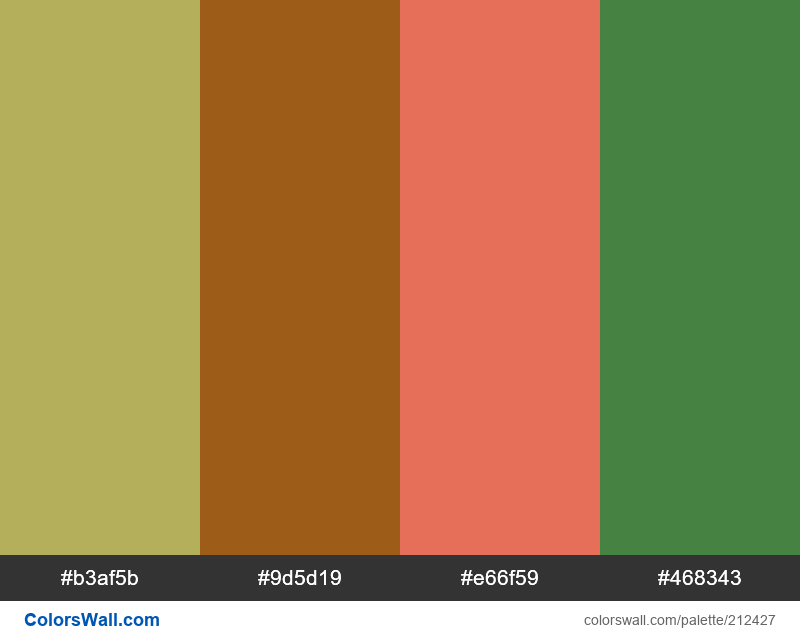 hmm colors palette #b3af5b, #9d5d19, #e66f59 - ColorsWall