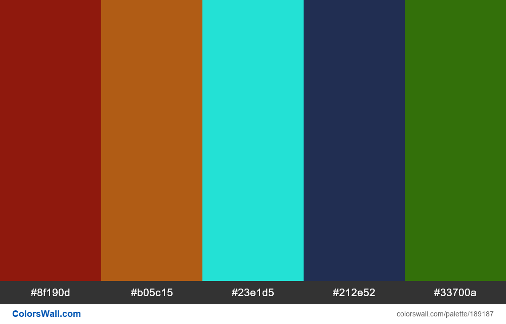 Idk E29 colors palette #8f190d, #b05c15, #23e1d5 - ColorsWall