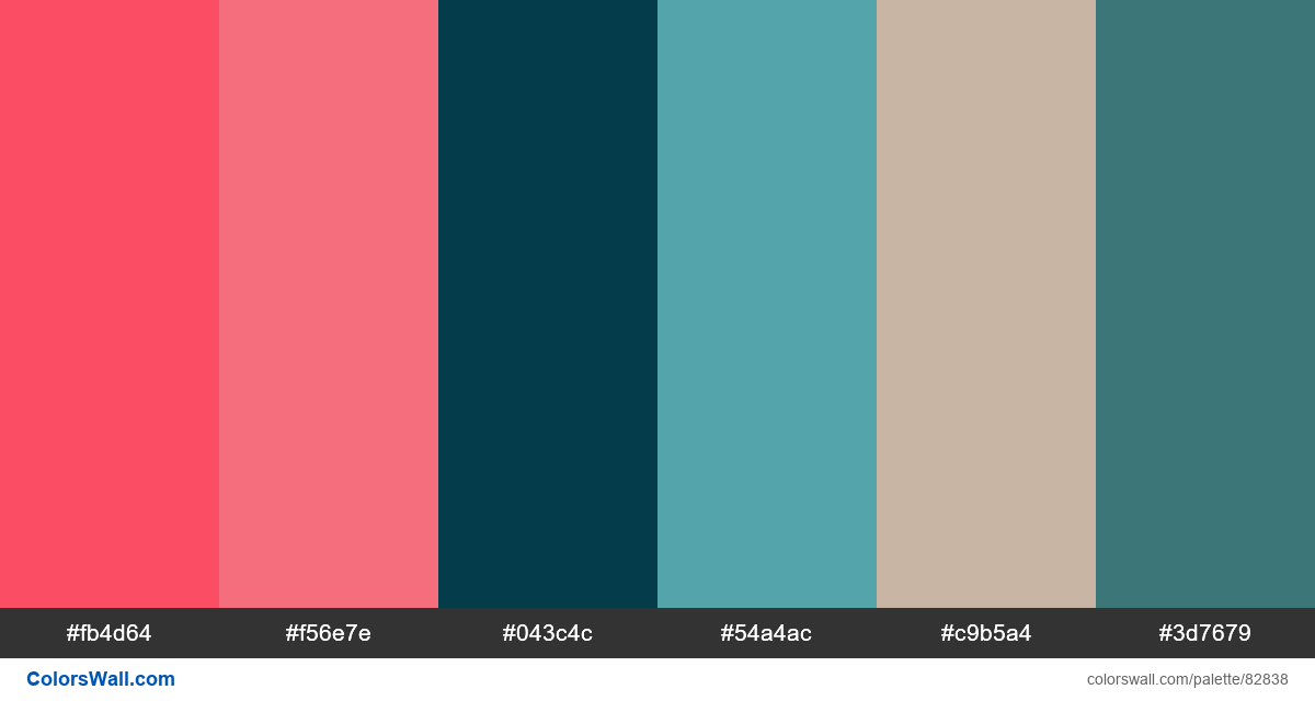 Illustration palette #fb4d64, #f56e7e, #043c4c - ColorsWall