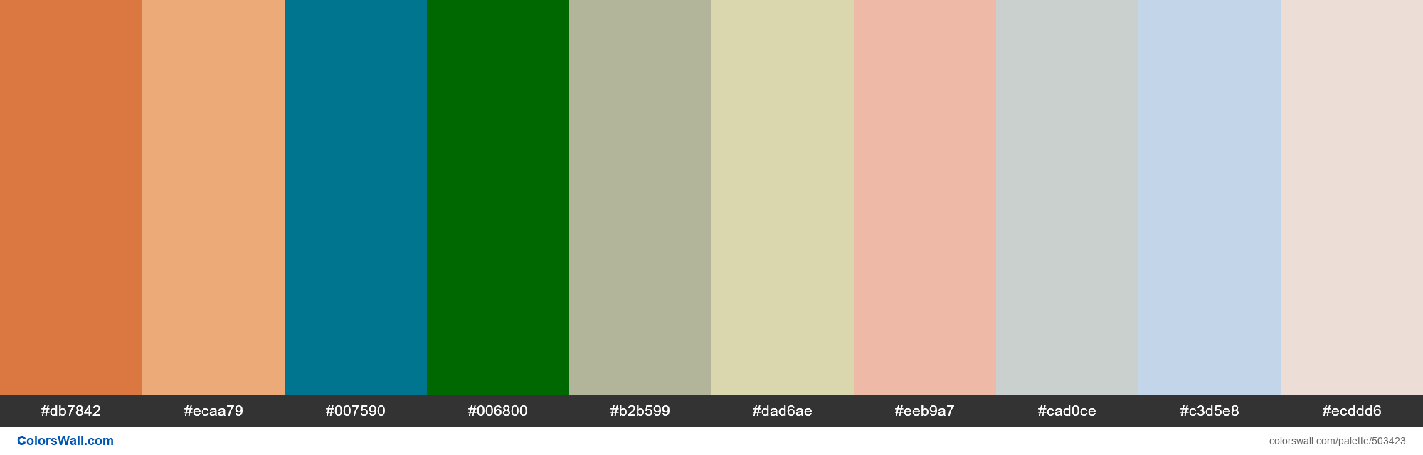 Japanese Koi, Apricot Nectar, Cleopatra, Forest Ride, Mountain Green, Morning Moor, Jovial, Foggy Morn palette - #503423