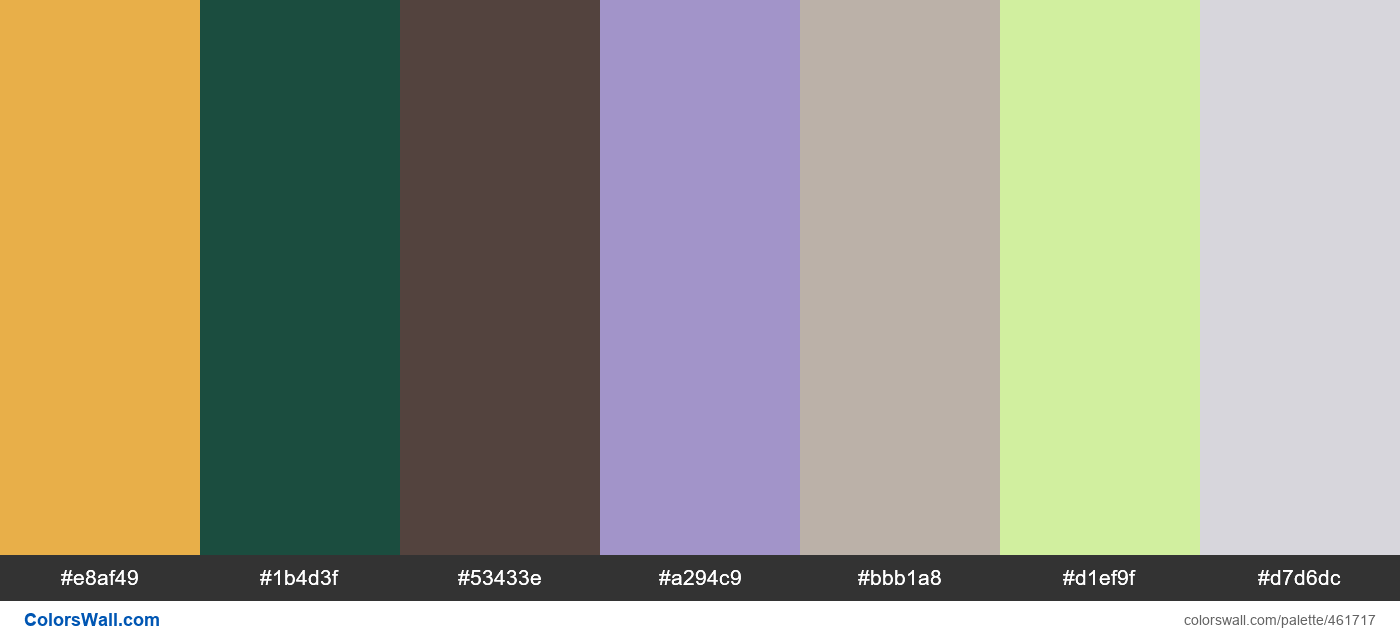Lion's Mane, English Green, Spiced Hot Chocolate, Distinct Purple, Chateau Grey palette - #461717