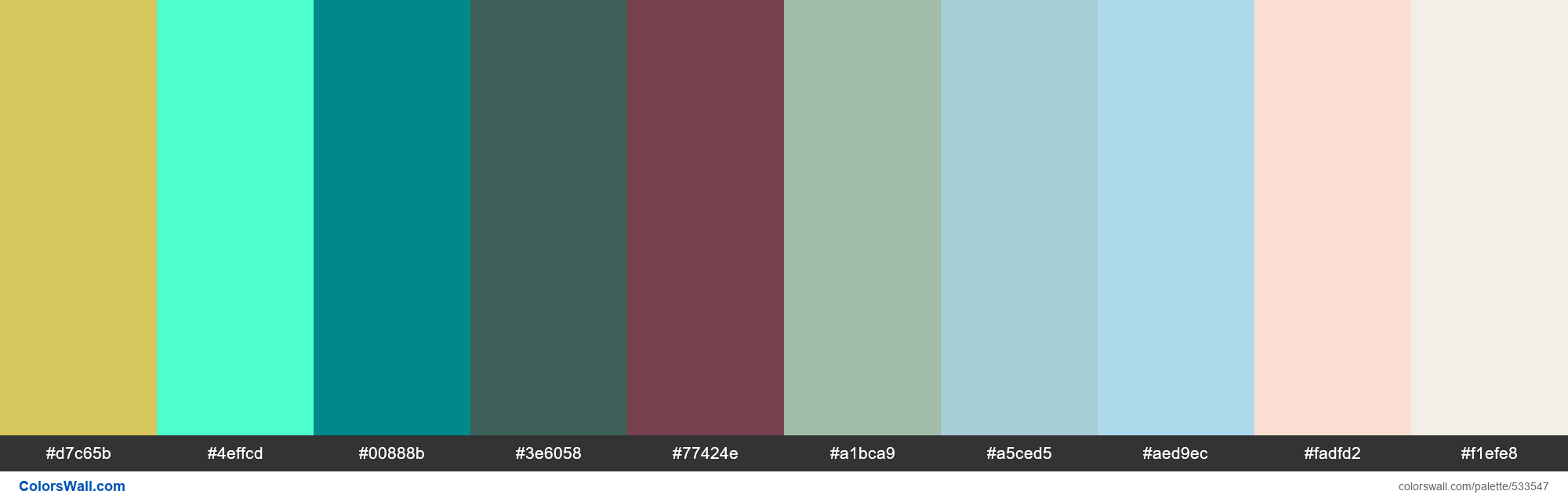 Nervy Hue, Move Mint, Well Blue, Emerson, Berry Bush, Attica, Wave, Blue Feather palette - #533547