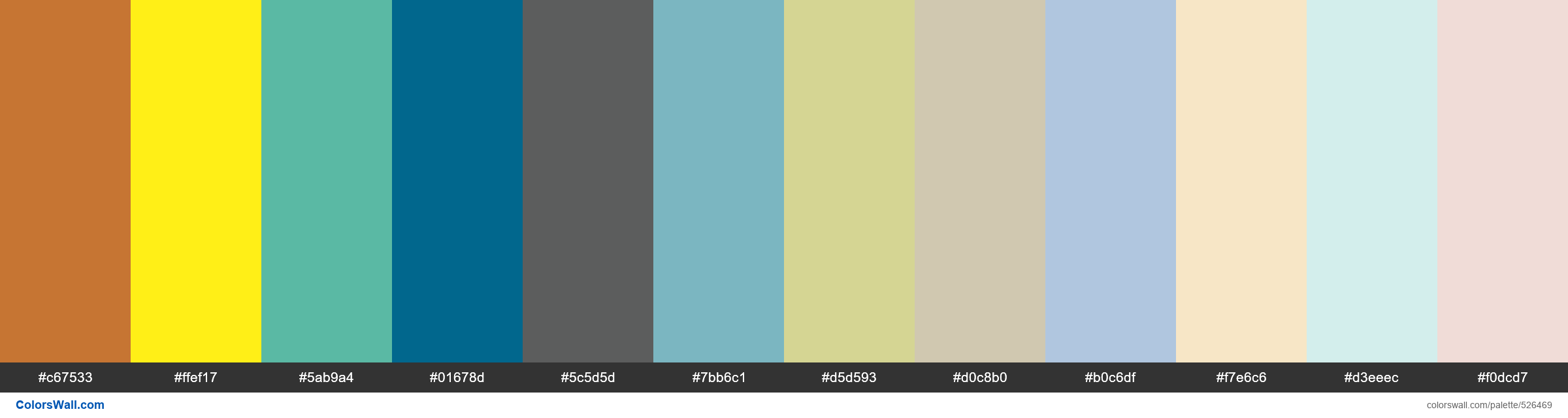 October, Marsh Marigold, Shylock, Pulsating Blue, Knight's Armor, Culinary Blue, Mellow Green, Kitsilano Cookie, Cumulus Cloud, Fl - #526469