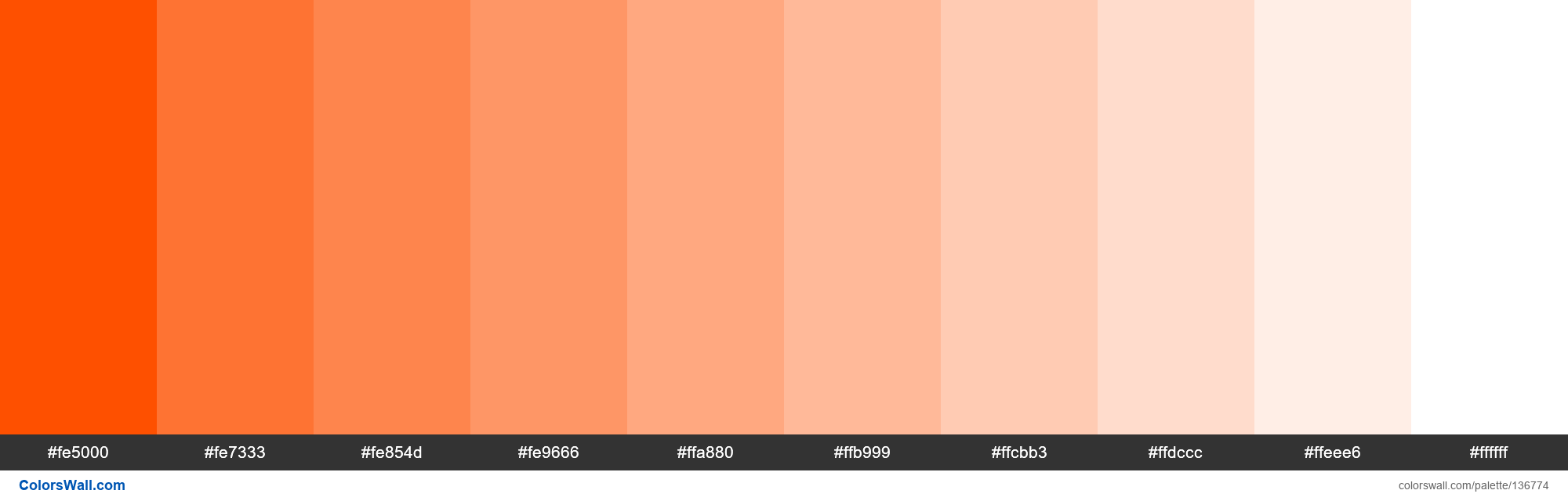 orange2 colors palette #fe5000, #fe7333, #fe854d | ColorsWall