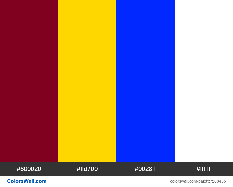 paleta 1 colors palette #800020, #ffd700, #0028ff - ColorsWall