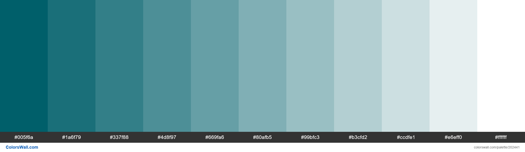 Petrol colors palette 005f6a, 1a6f79, 337f88 - ColorsWall