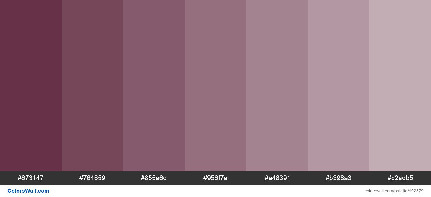 Plum color tints #673147, #764659, #855a6c | ColorsWall