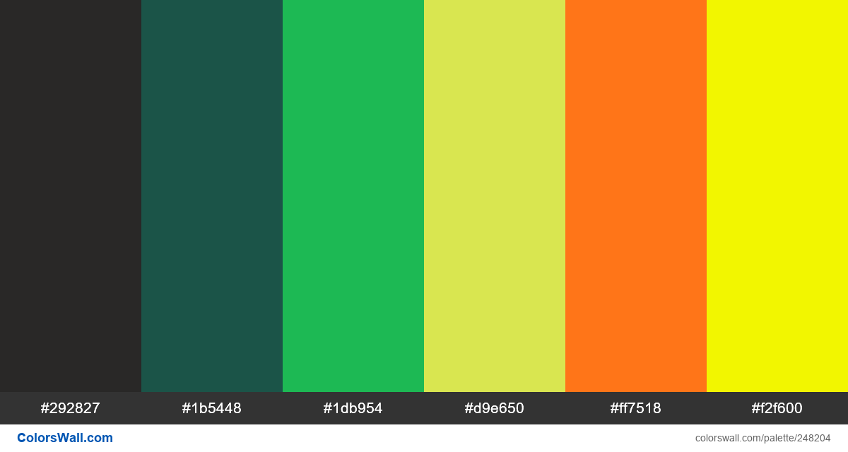 Pumpkin colors palette #292827, #1b5448, #1db954 | ColorsWall