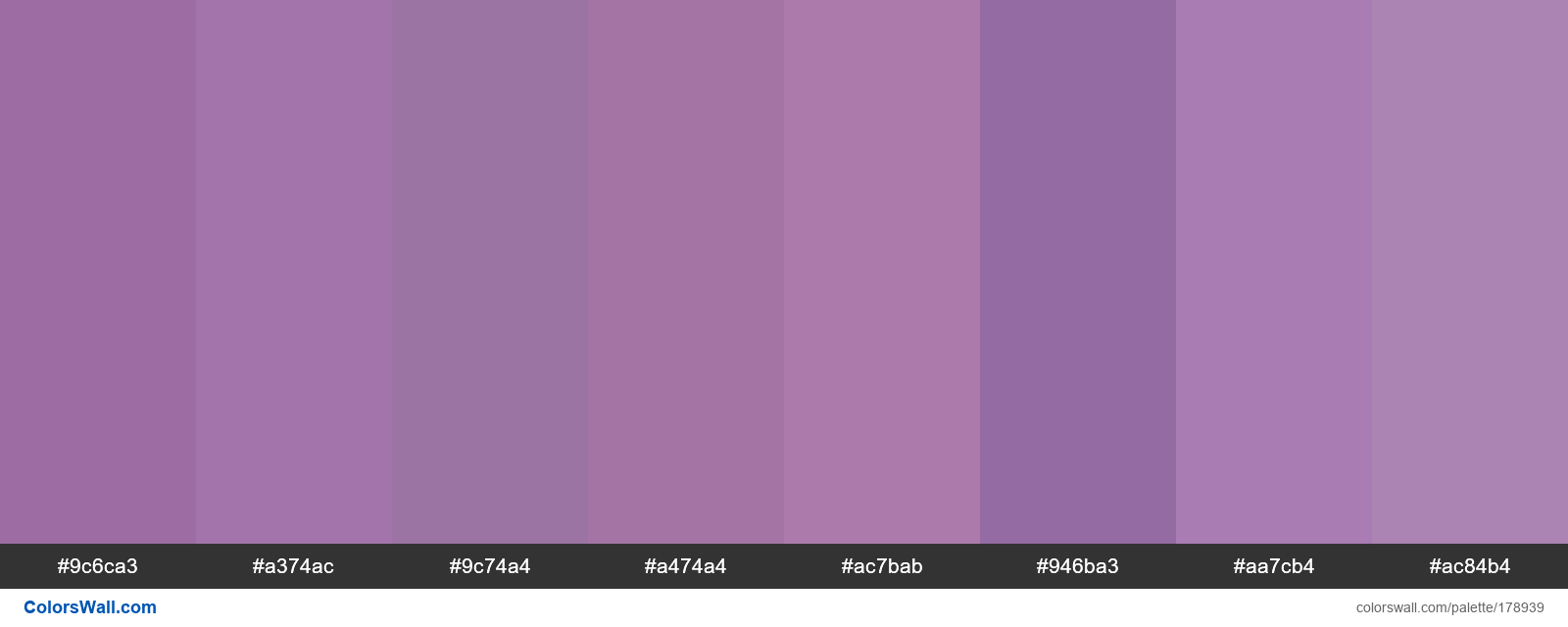 Purple colors palette #9c6ca3, #a374ac, #9c74a4 - ColorsWall