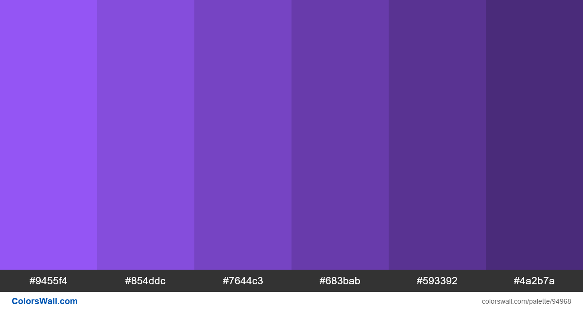 Purple colors palette #9455f4, #854ddc, #7644c3 | ColorsWall