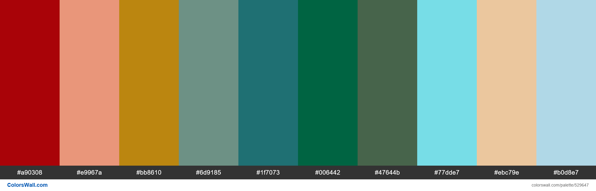 Real Red, Kindleflame, Fig Mustard Yellow, Pine Ridge, Marine Wonder, Aotake Bamboo, Vizcaya Palm, Turkish Turquoise palette - #529647