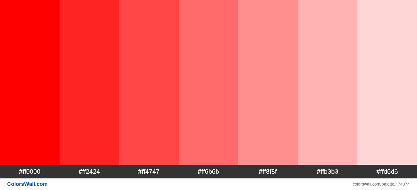 red colors palette #ff0000, #ff2424, #ff4747 - ColorsWall