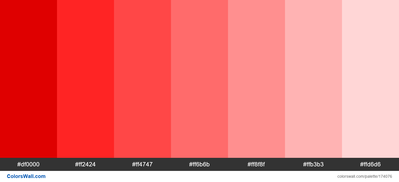 red colors palette #df0000, #ff2424, #ff4747 | ColorsWall