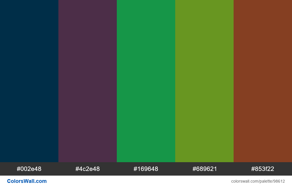 reed colors palette #002e48, #4c2e48, #169648 | ColorsWall