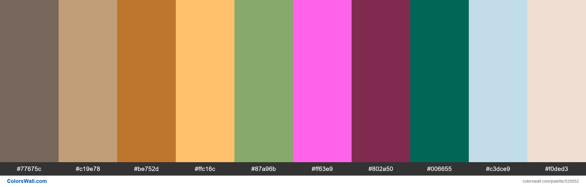 Sea Elephant, Tan Plan, Golden Oak, Solar Storm, Peeled Asparagus, Candy Pink, Raspberry Radiance, Piney Lake palette - #525052