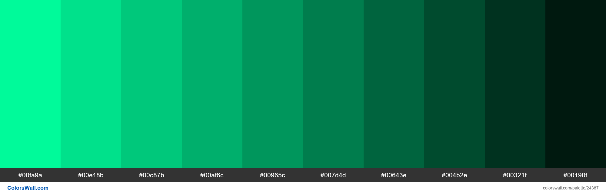 Shades of Medium Spring Green #00FA9A hex color - ColorsWall