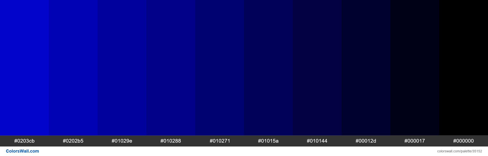 Shades XKCD Color pure blue #0203e2 hex colors palette | ColorsWall