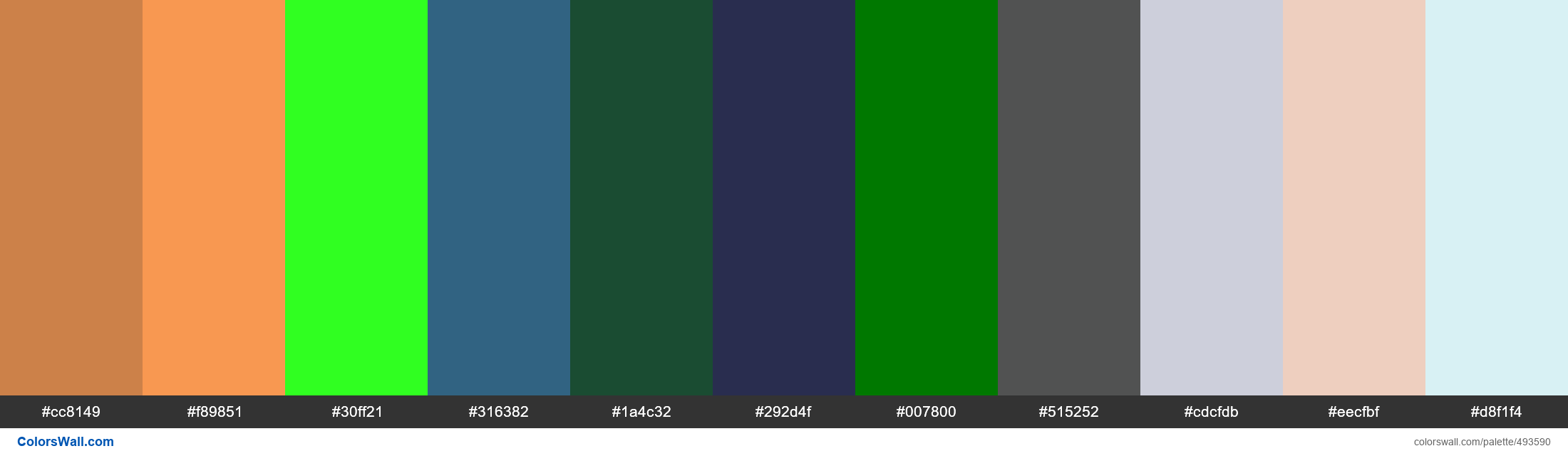 Sticky Toffee, Holland Tulip, Acid Reflux, Carbide, Order Green, Lucky Point, Green Hills, Cavernous, Floral Note palette - #493590