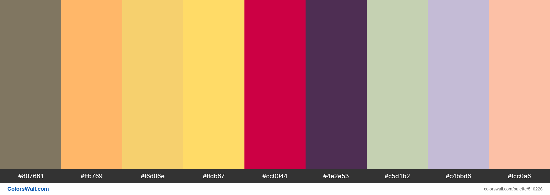 Stonewall, Mango Creamsicles, Yellow Tulip, Sunrose Yellow, Crucified Red, Purple Shade, Bonsai Tint palette - #510226