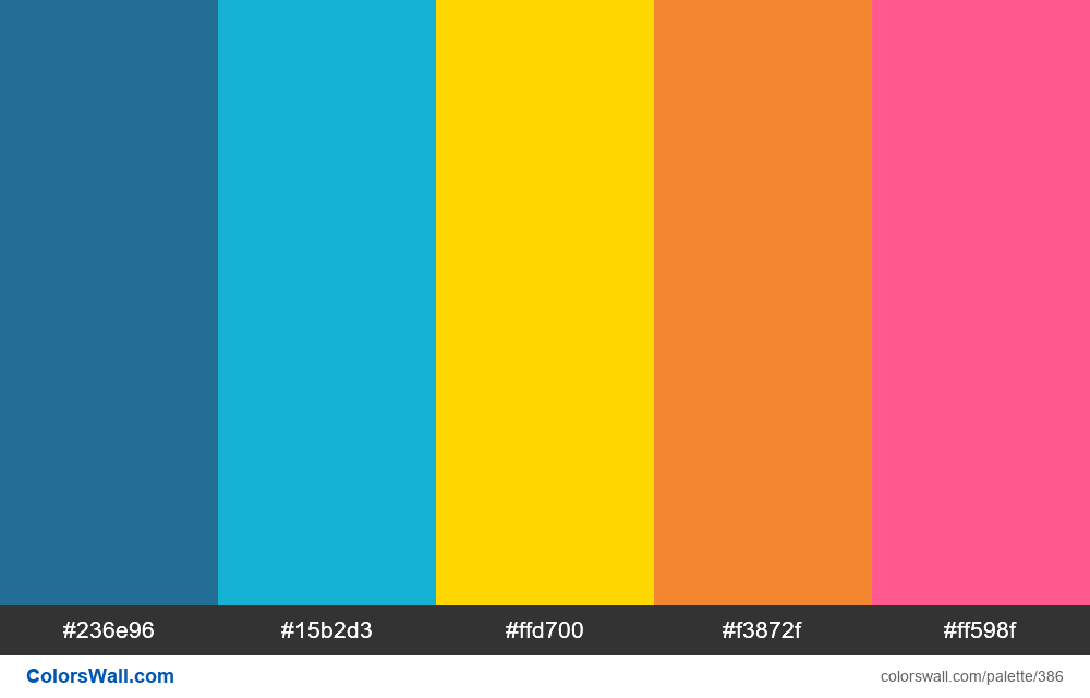 Summer colors palette #236e96, #15b2d3, #ffd700 - ColorsWall