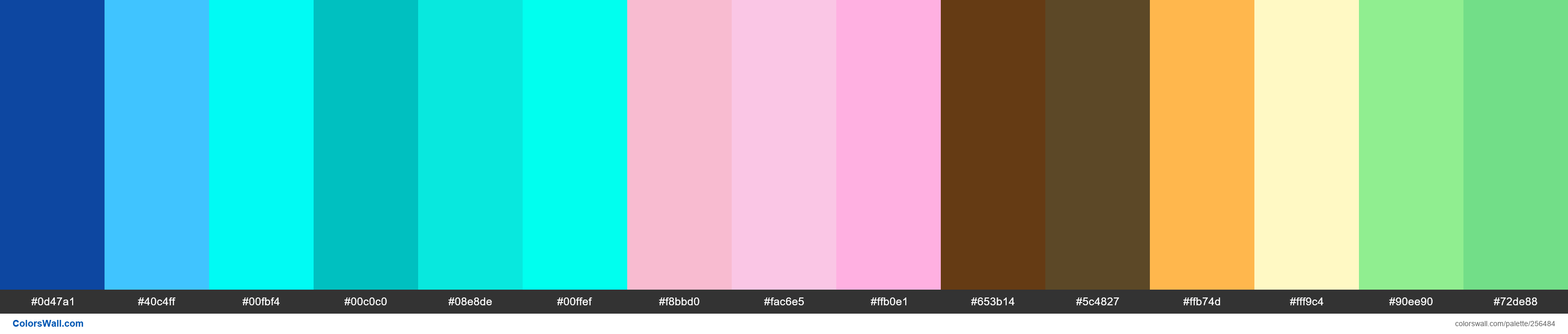 TROPICAL colors palette #0d47a1, #40c4ff, #00fbf4 - ColorsWall