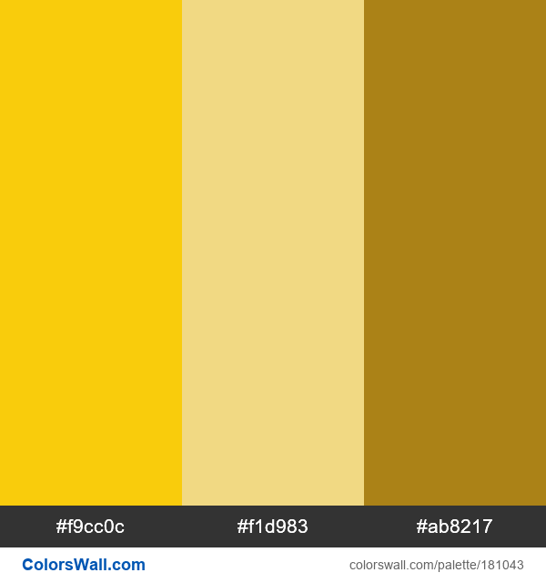 Yellow colors palette #f9cc0c, #f1d983, #ab8217 - ColorsWall