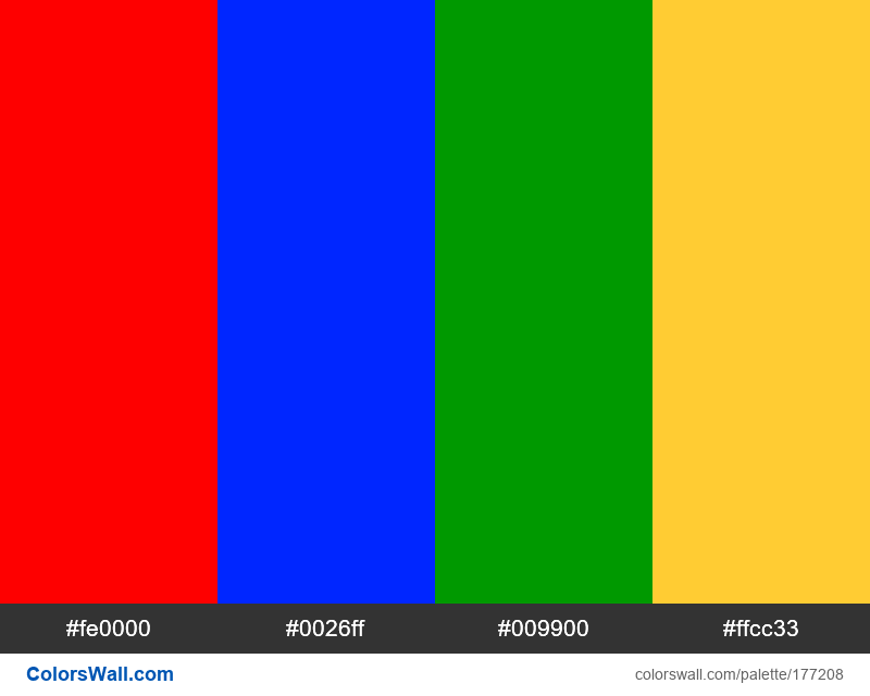 ygyhujik colors palette #fe0000, #0026ff, #009900 | ColorsWall